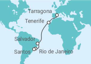 Itinerario del Crucero Desde Tarragona a Santos - MSC Cruceros