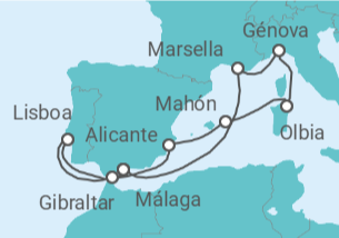 Itinerario del Crucero Portugal, España, Italia, Francia - MSC Cruceros