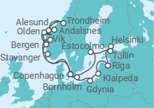 Itinerario del Crucero Puertas medievales y impresionantes fiordos - Silversea