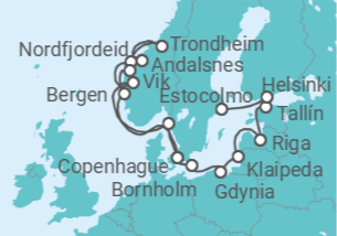 Itinerario del Crucero La majestuosidad de los fiordos de Noruega - Silversea