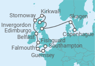 Itinerario del Crucero Mitos, castillos y belleza del norte - Silversea
