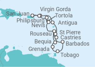 Itinerario del Crucero Islas Vírgenes, Antigua Y Barbuda, San Vicente e Islas Granadinas y Barbados - Azamara