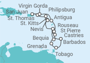 Itinerario del Crucero Santa Lucía, Saint Maarten, Islas Vírgenes - EEUU, Puerto Rico, Islas Vírgenes - Azamara