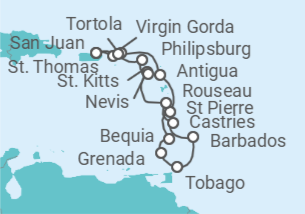 Itinerario del Crucero Islas Vírgenes - EEUU, Islas Vírgenes - Reino Unido, Antigua Y Barbuda, San Vicente e Islas Grana... - Azamara