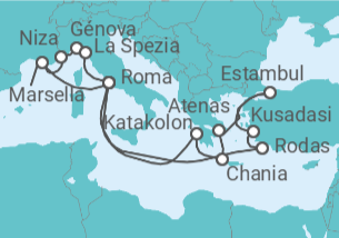 Itinerario del Crucero Estambul, Islas Griegas y Mediterráneo - Cunard