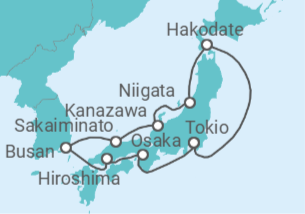 Itinerario del Crucero El corazón cultural de Japón - Silversea