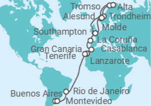 Itinerario del Crucero Gran Aventura de la Aurora Boreal - Princess Cruises