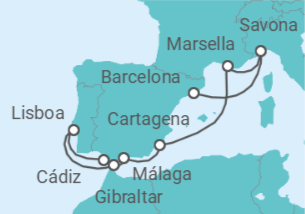 Itinerario del Crucero Portugal, Gibraltar, España, Francia, Italia - Costa Cruceros