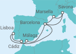 Itinerario del Crucero Portugal, España, Italia, Francia - Costa Cruceros