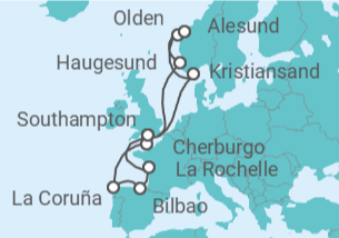 Itinerario del Crucero Noruega, Reino Unido, España, Francia - MSC Cruceros