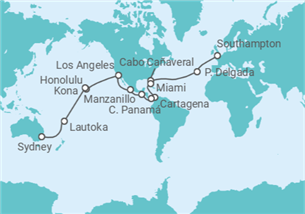 Itinerario del Crucero Sgmento vuelta al mundo: de Southampton a Sydney  - Cunard