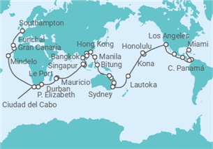Itinerario del Crucero Segmento vuelta al mundo: de Miami a Southampton - Cunard