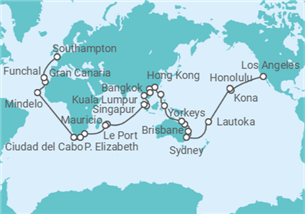 Itinerario del Crucero Segmento vuelta al mundo: de Los Ángeles a Southampton - Cunard