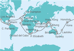 Itinerario del Crucero Vuelta al mundo 2028 - Cunard