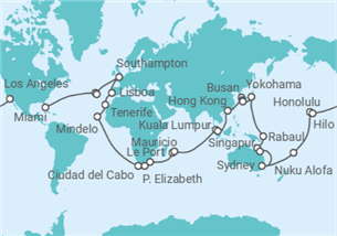 Itinerario del Crucero Segmento vuelta al mundo: de Miami a Los Ángeles - Cunard