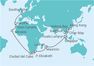 Itinerario del Crucero Segmento vuelta al mundo: de Hong Kong a Southampton - Cunard