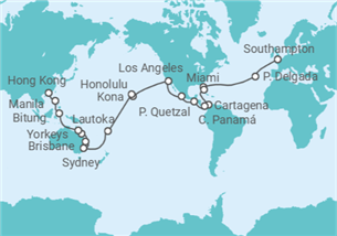 Itinerario del Crucero Segmento vuelta al mundo: de Southampton a Hong Kong - Cunard