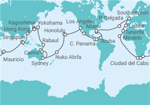 Itinerario del Crucero Vuelta al mundo 2028 - Cunard