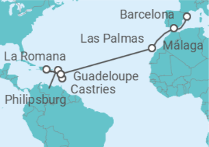 Itinerario del Crucero España, Guadalupe, Saint Maarten, República Dominicana, Santa Lucía - Costa Cruceros