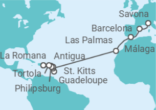 Itinerario del Crucero Desde Savona (Italia) a La Romana (R.Dominicana) - Costa Cruceros