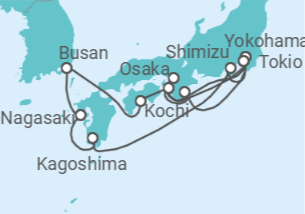 Itinerario del Crucero Viaje Completo a Japón con Fuegos Artificiales en Kumano desde Valencia - Con vuelos - Princess Cruises