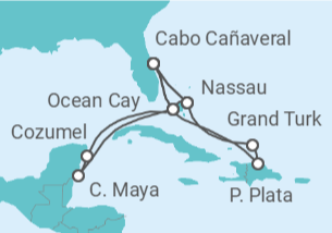 Itinerario del Crucero Paraísos y ritmos caribeños - MSC Cruceros