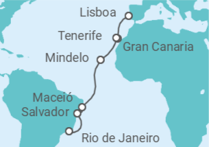 Itinerario del Crucero España, Cabo Verde, Brasil - Costa Cruceros