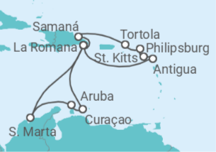 Itinerario del Crucero Antigua Y Barbuda, San Cristóbal Y Nieves, Saint Maarten, Islas Vírgenes - Reino Unido, República... - AIDA