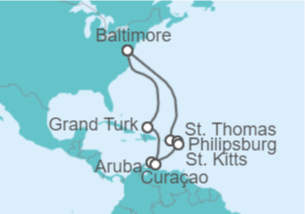 Itinerario del Crucero Islas Vírgenes - EEUU, Saint Maarten, San Cristóbal Y Nieves, Aruba, Curaçao, Bahamas - Carnival Cruise Line