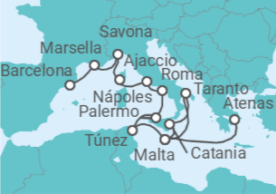 Itinerario del Crucero Desde Atenas a Barcelona - Costa Cruceros