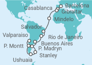 Itinerario del Crucero Desde Barcelona a Valparaíso - MSC Cruceros