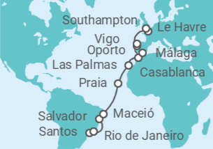 Itinerario del Crucero Desde Santos a Southampton - Costa Cruceros