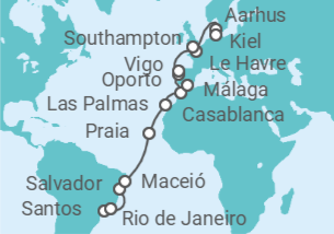 Itinerario del Crucero Desde Santos (Sao Paulo) a Kiel (Alemania) - Costa Cruceros