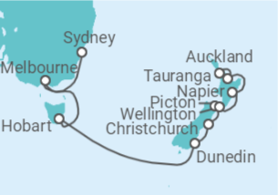 Itinerario del Crucero Australia, Nueva Zelanda - Holland America Line