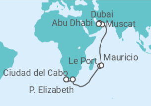 Itinerario del Crucero Desde Ciudad del Cabo (Sudáfrica) a Abu Dhabi (EAU)  - AIDA