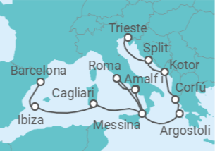 Itinerario del Crucero Italia, España y Adriático - Cunard