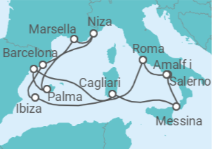 Itinerario del Crucero Mediterráneo occidental - Cunard