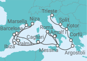 Itinerario del Crucero Adriático y Mediterráneo Occidental - Cunard