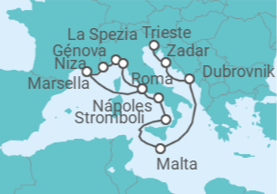 Itinerario del Crucero Adriático y Mediterráneo Occidental - Cunard