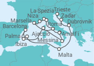 Itinerario del Crucero Adriático y Mediterráneo Occidental - Cunard