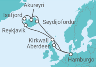 Itinerario del Crucero Reino Unido, Islandia - AIDA