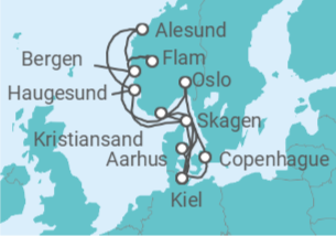 Itinerario del Crucero Noruega, Alemania, Dinamarca - AIDA