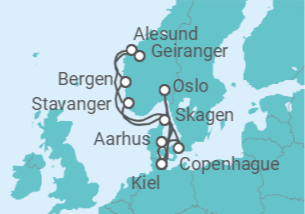 Itinerario del Crucero Dinamarca, Noruega, Alemania - AIDA