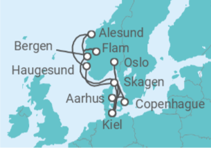Itinerario del Crucero Noruega, Dinamarca, Alemania - AIDA
