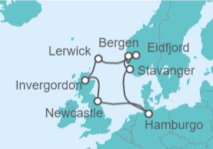 Itinerario del Crucero Reino Unido, Noruega - AIDA