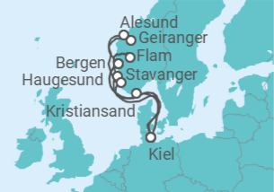 Itinerario del Crucero Noruega, Alemania - AIDA