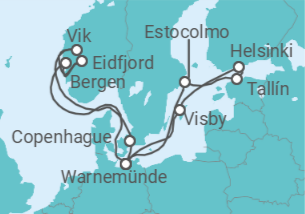 Itinerario del Crucero Noruega, Dinamarca, Alemania, Suecia, Estonia, Finlandia - AIDA