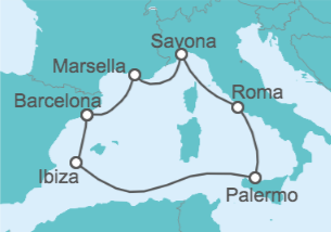 Itinerario del Crucero Italia, Francia, España TI - Costa Cruceros