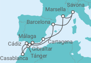 Itinerario del Crucero España, Francia, Italia, Marruecos, Gibraltar TI - Costa Cruceros