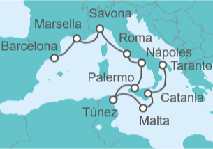 Itinerario del Crucero Francia, Italia, Túnez, Malta TI - Costa Cruceros